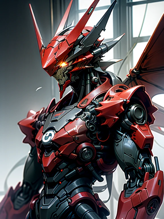 dark_Fantasy,cyber punk,(saw, Dragon Man,red:1.1),1 person,Wonders of the machine,Robotic presence,Cybernetic Guardian, dark色.