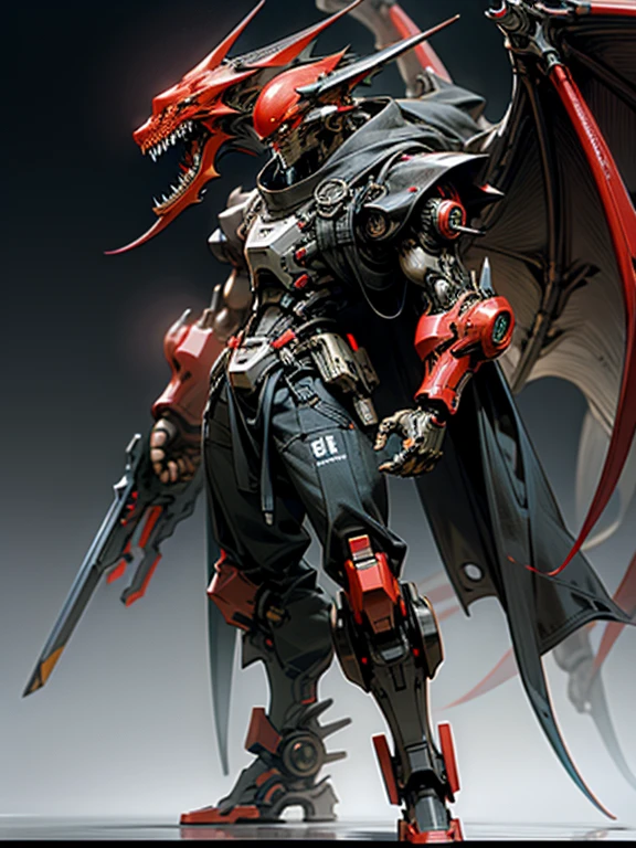 dark_Fantasy,cyber punk,(saw, Dragon Man,red:1.1),1 person,Wonders of the machine,Robotic presence,Cybernetic Guardian, dark色.