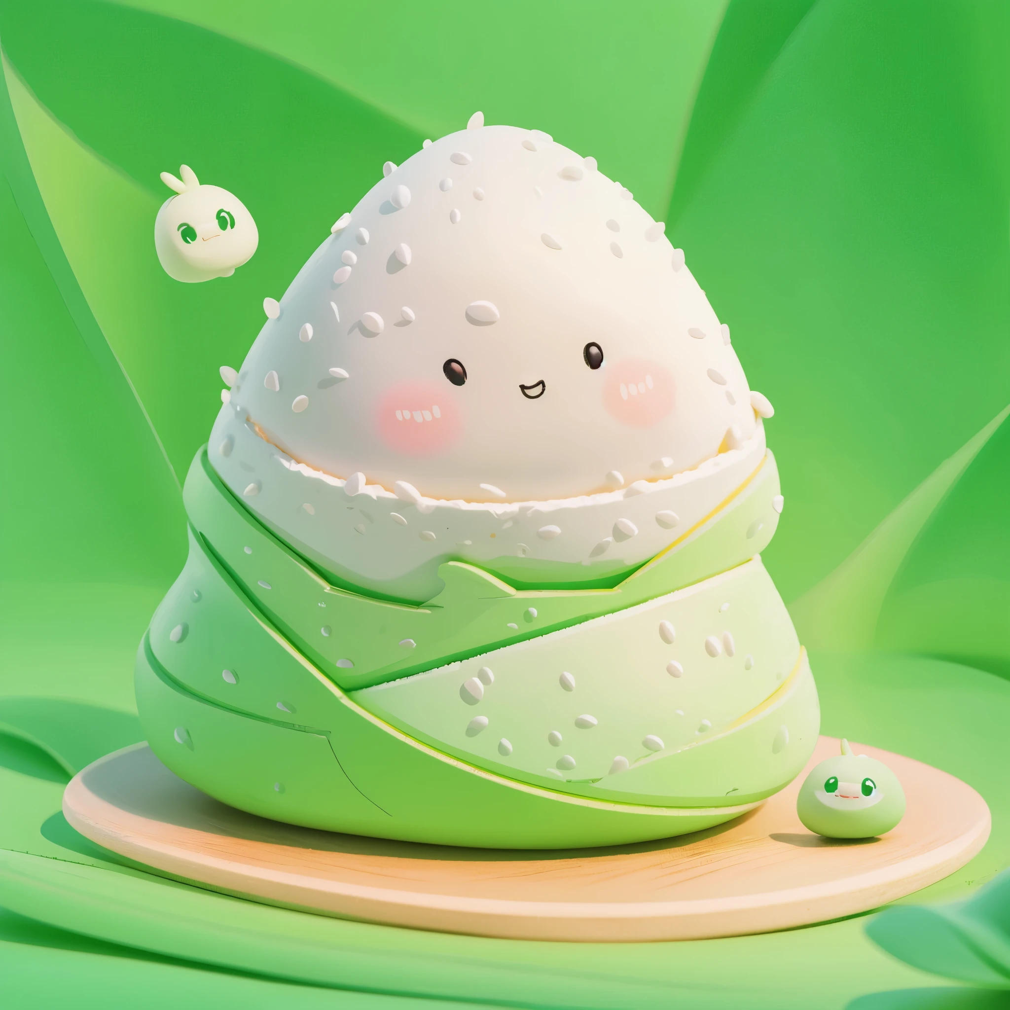 a one KAWAII 3D chibi Zongzi,Blind Box,triangular green rice dumpling, cute expressions,pop matt blind box toy, front view, clean background, natural light, ray tracing, 3d Rendering, C4D, Octane Rendering