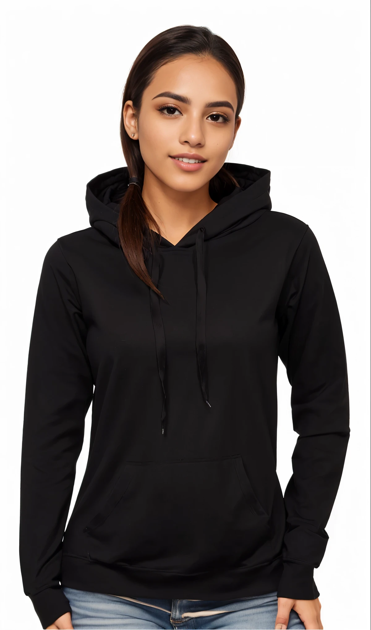 a woman wearing a preto capuz with a white background, wearing a preto capuz, preto capuz techie, preto capuz, in a preto capuz, dressed preto capuz, wearing a capuz, girl wearing capuz, wearing capuz, preto haired girl wearing capuz, vestindo um capuz, in a capuz, mulher exploradora com capuz, preto, capuz, or preto, preto hood, encapuzado
