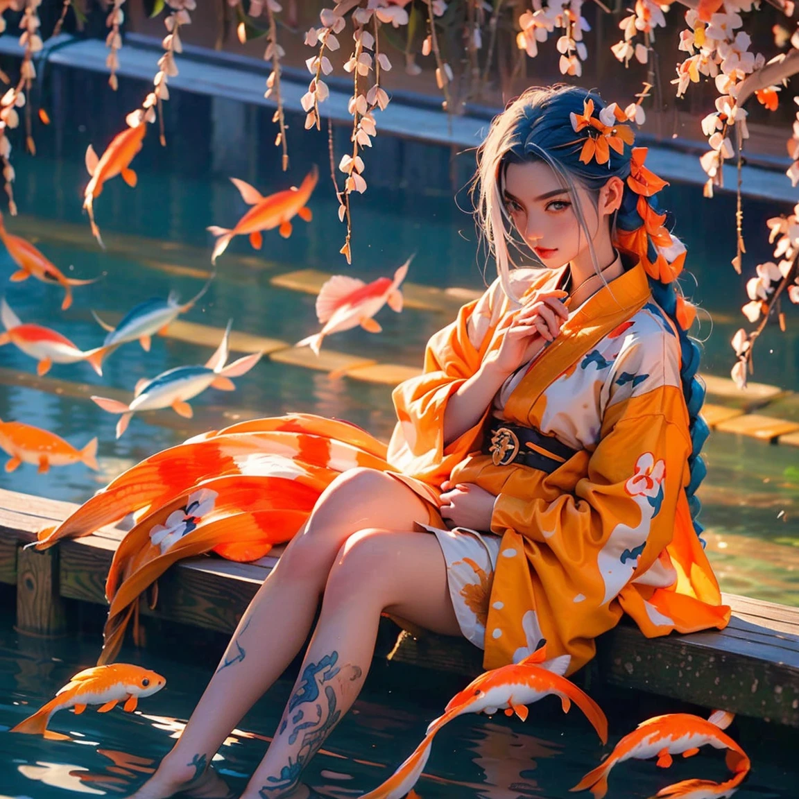 Fishtail Mermaid,Big koi,Lots of koi,Koi fish of different colors and styles、Four white koi,Polka dot five color koi、Orange Gold Koi、Red and white koi、Minghai light yellow koi,Peach Blossom,avatar