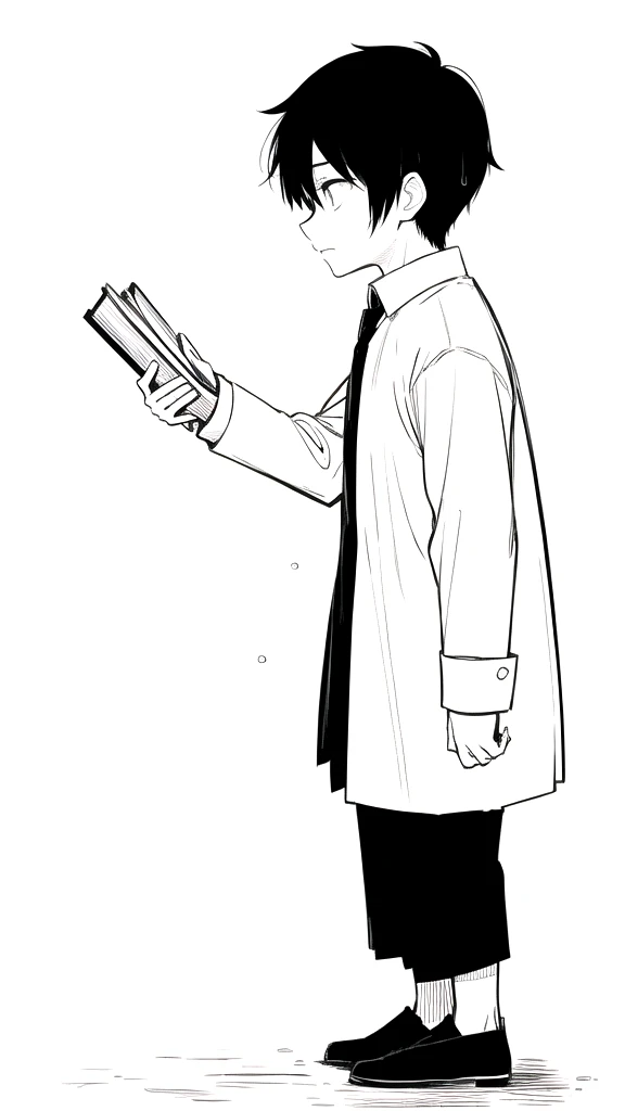 anime character sketch, Simple, with hair book, masculine, turning your head