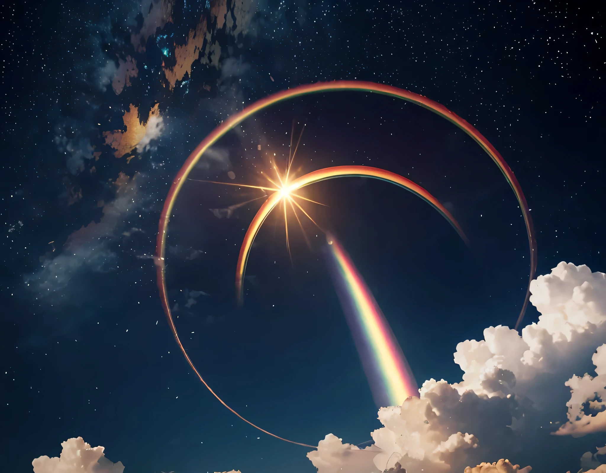 A single photo、God's cloudless realm、God's Summit Castle in the Sky、god々Shining golden god、The God of Gods located at an altitude of 10,523m、A rainbow-colored halo appears around the sun!!、A fantastic view of the stars、The wind is blowing so hard that it's sending up heavy snow smoke.、((Diamond dust flutters:1.4)).Diamond dust sparkles、Rugged Mountain々、Mountain々The light reflected on the lake surface between、Seven photos with beautiful contrasts of light、Magnificent sea of clouds、wood々、The mountain was covered with snow々、sunny、Lots of lens flares、The morning sun shines brightly、The morning sun shines brightly、(Ultra-realistic:1.2), High resolution, (Bright colors, High resolution:1.1), (Sharp focus:1.1), (Physically Based Rendering:1.1), Tyndall effect, Colorful lights, (((Light shines through the gaps in the clouds))), Beautiful perspective, Contrasting Shadows, Moving configuration, Realistic landscape, unique configuration, Soft texture, Intricate details, godMysterious atmosphere, An artistic exploration of light and shadow,Golden dazzling light、A world view that captivates all who see it、Fantasy World、Mountain close to space々Altitude 8253m 、god area、