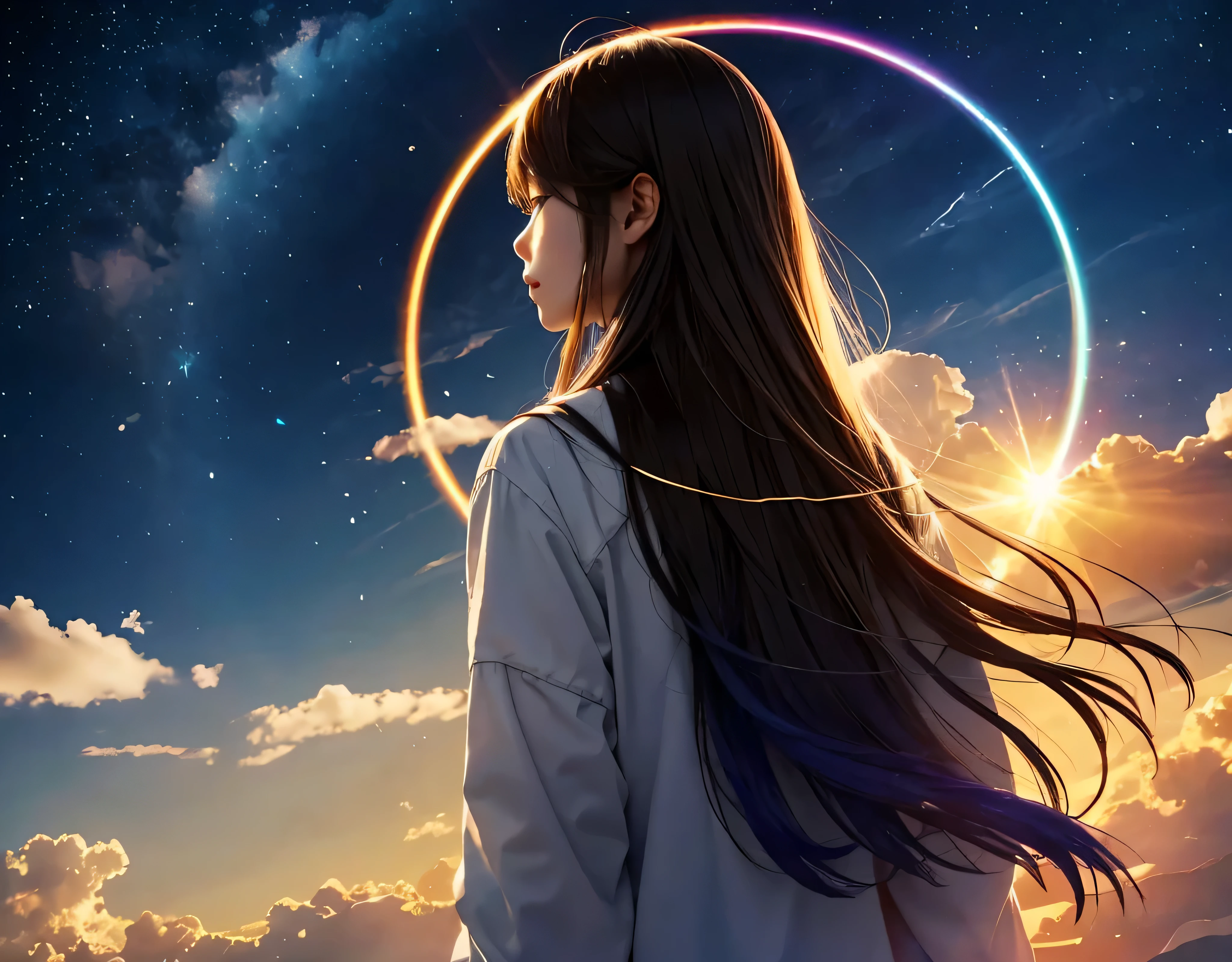 A single photo、God's cloudless realm、God's Summit Castle in the Sky、god々Shining golden god、The God of Gods located at an altitude of 10,523m、A rainbow-colored halo appears around the sun!!、A fantastic view of the stars、The wind is blowing so hard that it's sending up heavy snow smoke.、((Diamond dust flutters:1.4)).Diamond dust sparkles、Rugged Mountain々、Mountain々The light reflected on the lake surface between、Seven photos with beautiful contrasts of light、Magnificent sea of clouds、wood々、The mountain was covered with snow々、sunny、Lots of lens flares、The morning sun shines brightly、The morning sun shines brightly、(Ultra-realistic:1.2), High resolution, (Bright colors, High resolution:1.1), (Sharp focus:1.1), (Physically Based Rendering:1.1), Tyndall effect, Colorful lights, (((Light shines through the gaps in the clouds))), Beautiful perspective, Contrasting Shadows, Moving configuration, Realistic landscape, unique configuration, Soft texture, Intricate details, godMysterious atmosphere, An artistic exploration of light and shadow,Golden dazzling light、A world view that captivates all who see it、Fantasy World、Mountain close to space々Altitude 8253m 、god area、