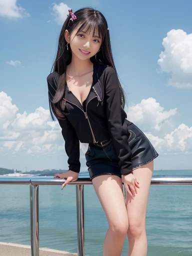a lot of details, (underweight), 30 years old, detailed black hair, beautiful detailed hair, super fucking beautiful, delicate beautiful face, complex details beautiful and delicate eyes, perfect hands, (flat chest best quality:1.5), perfect and delicate limbs, detailed skin, best quality, ultra-detailed,(cheerful grin:1.3),
hu tao,genshin impact,an extremely delicate and beautiful girl,twintails,black hair,red eyes eyes,shorts,black jacket,leather shoes,white short socks,flower shaped pupils, whole body, Girls' Front, mount the cloud and ride the mist, blue sky, cloud, stratocumulus stratiformis,