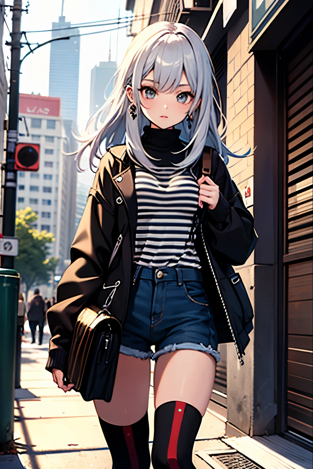 Anime girl walking down the street with a purse and a handbag - SeaArt AI