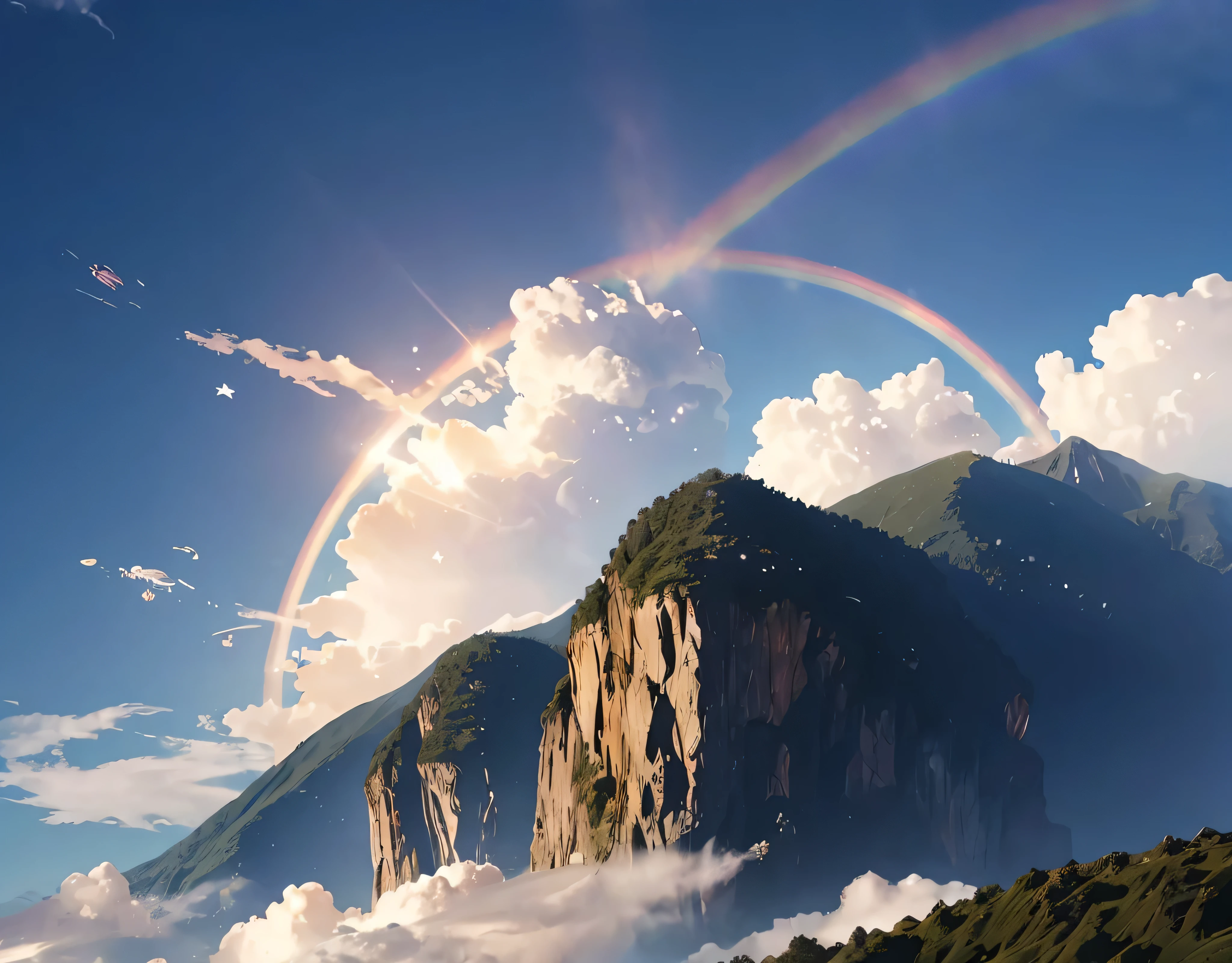 A single photo、God's cloudless realm、God's Summit Castle in the Sky、god々Shining golden god、The God of Gods located at an altitude of 10,523m、A rainbow-colored halo appears around the sun!!、A fantastic view of the stars、The wind is blowing so hard that it's sending up heavy snow smoke.、((Diamond dust flutters:1.4)).Diamond dust sparkles、Rugged Mountain々、Mountain々The light reflected on the lake surface between、Seven photos with beautiful contrasts of light、Magnificent sea of clouds、wood々、The mountain was covered with snow々、sunny、Lots of lens flares、The morning sun shines brightly、The morning sun shines brightly、(Ultra-realistic:1.2), High resolution, (Bright colors, High resolution:1.1), (Sharp focus:1.1), (Physically Based Rendering:1.1), Tyndall effect, Colorful lights, (((Light shines through the gaps in the clouds))), Beautiful perspective, Contrasting Shadows, Moving configuration, Realistic landscape, unique configuration, Soft texture, Intricate details, godMysterious atmosphere, An artistic exploration of light and shadow,Golden dazzling light、A world view that captivates all who see it、Fantasy World、Mountain close to space々Altitude 8253m 、god area、