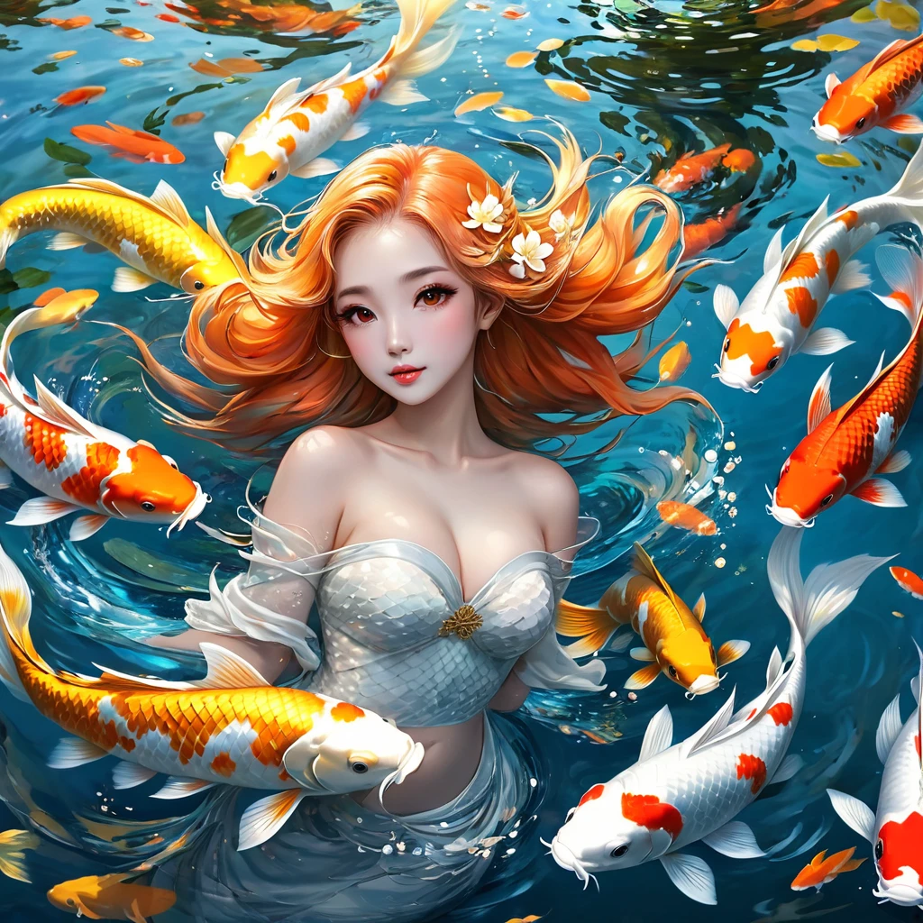 Fishtail Mermaid,Big koi,Lots of koi,Koi fish of different colors and styles、Four white koi carps,Polka dot five color koi、Orange Gold Koi、Red and white koi、Meikai light yellow brocade,Peach Blossom,avatar