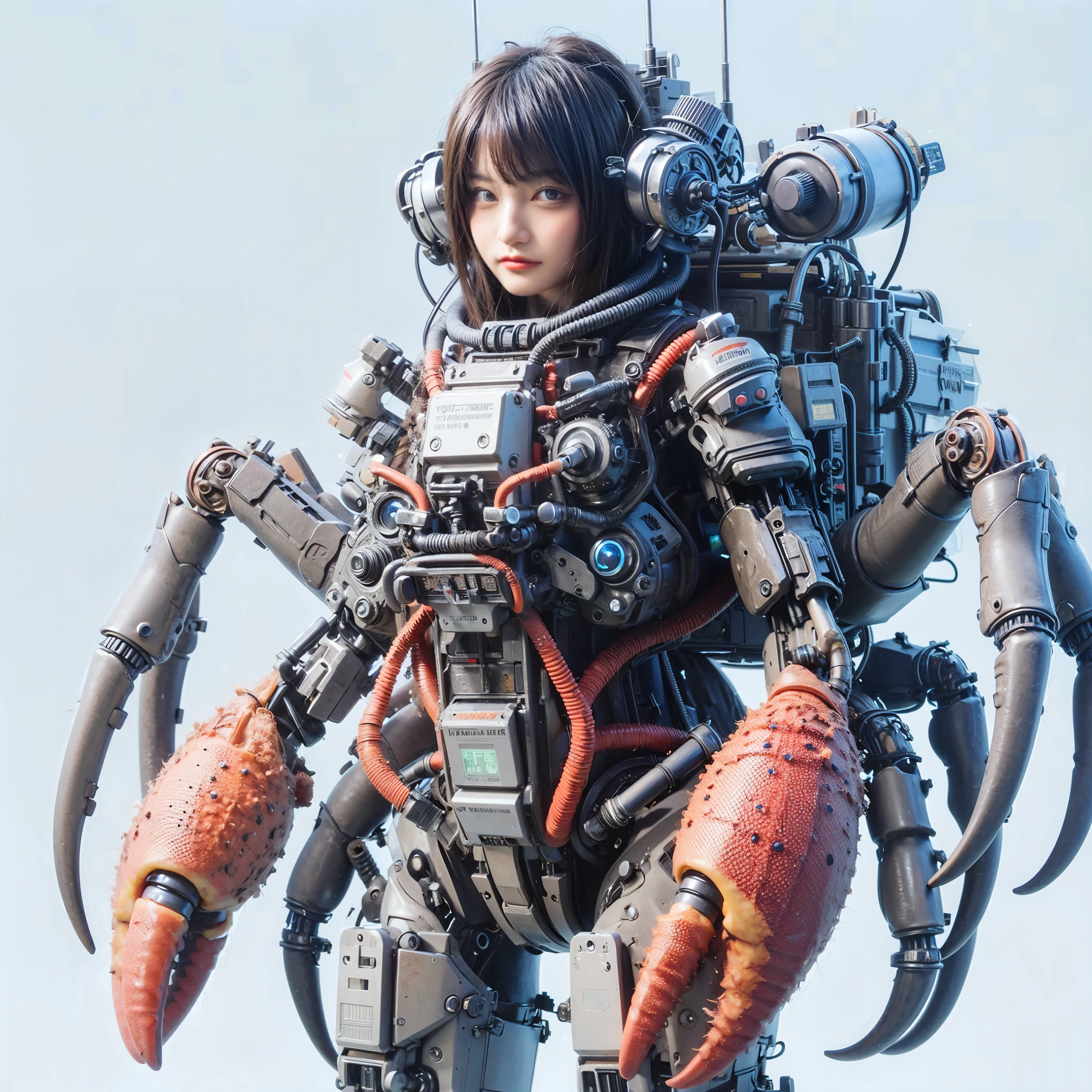 (top-quality:1.2, masterpiece), ultra high res,(Photorealsitic:1.4), (scorpion-like bio animal suit:1.3), heavy weapons,large wings, vivid textures,insect legs, red hair, glowy skin, fur,japanese girl beautiful face, ((super realistic intricate details)), full body shot, globalillumination, octan render, ultrasharp, character edge light, Details of complex ornaments, Acrylic Clear Cover, Hydraulic cylinder