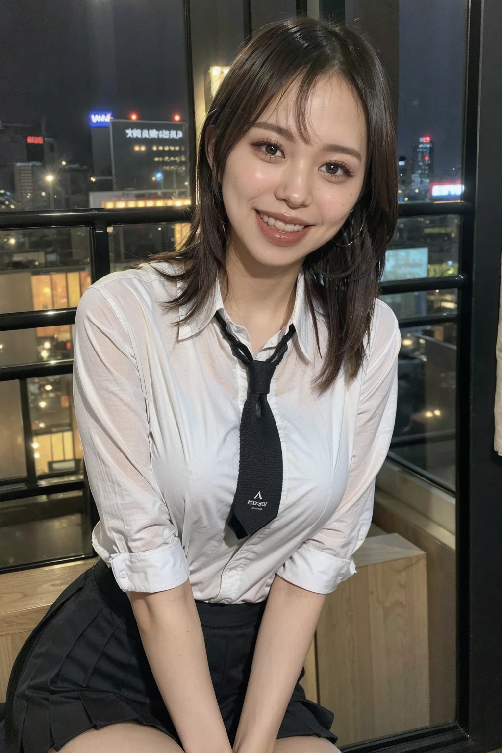 (8k, RAW Photos, highest quality, masterpiece: 1.2), (Realistic, photoRealistic: 1.37), Tokyo cityscape, night, Professional Lighting, Photomapping, Radio City
(1 person:1.1)、Perfect beautiful composition、(Medium sized breasts:1.2)、(Accentuate your body lines:1.1)、Toned body、(Wearing school uniform:1.2))、(Smiling with perfect beautiful teeth:1.1)、(Beautiful city background with strong blur:1.1)、The most natural and perfect Japanese city、crowd、Natural Makeup、(beautiful thick legs:1.2)、(Ultra-high resolution glossy skin:1.1)、Super high quality glossy lip、(Accurate anatomy:1.1)、((Ultra high definition body))