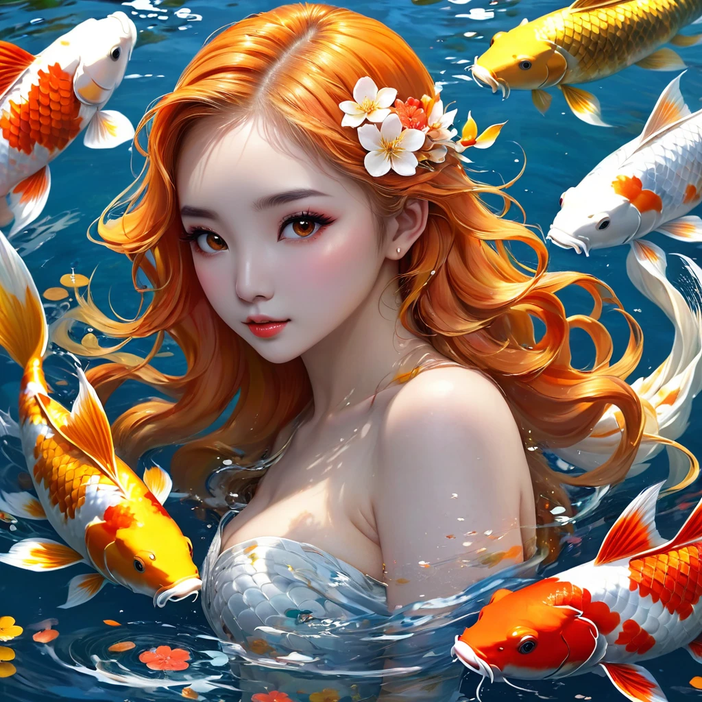 Fishtail Mermaid，Big koi，Lots of koi，Koi fish of different colors and styles、Four white koi carps，Polka dot five color koi、Orange Gold Koi、Red and white koi、Meikai light yellow brocade，Peach Blossom，avatar