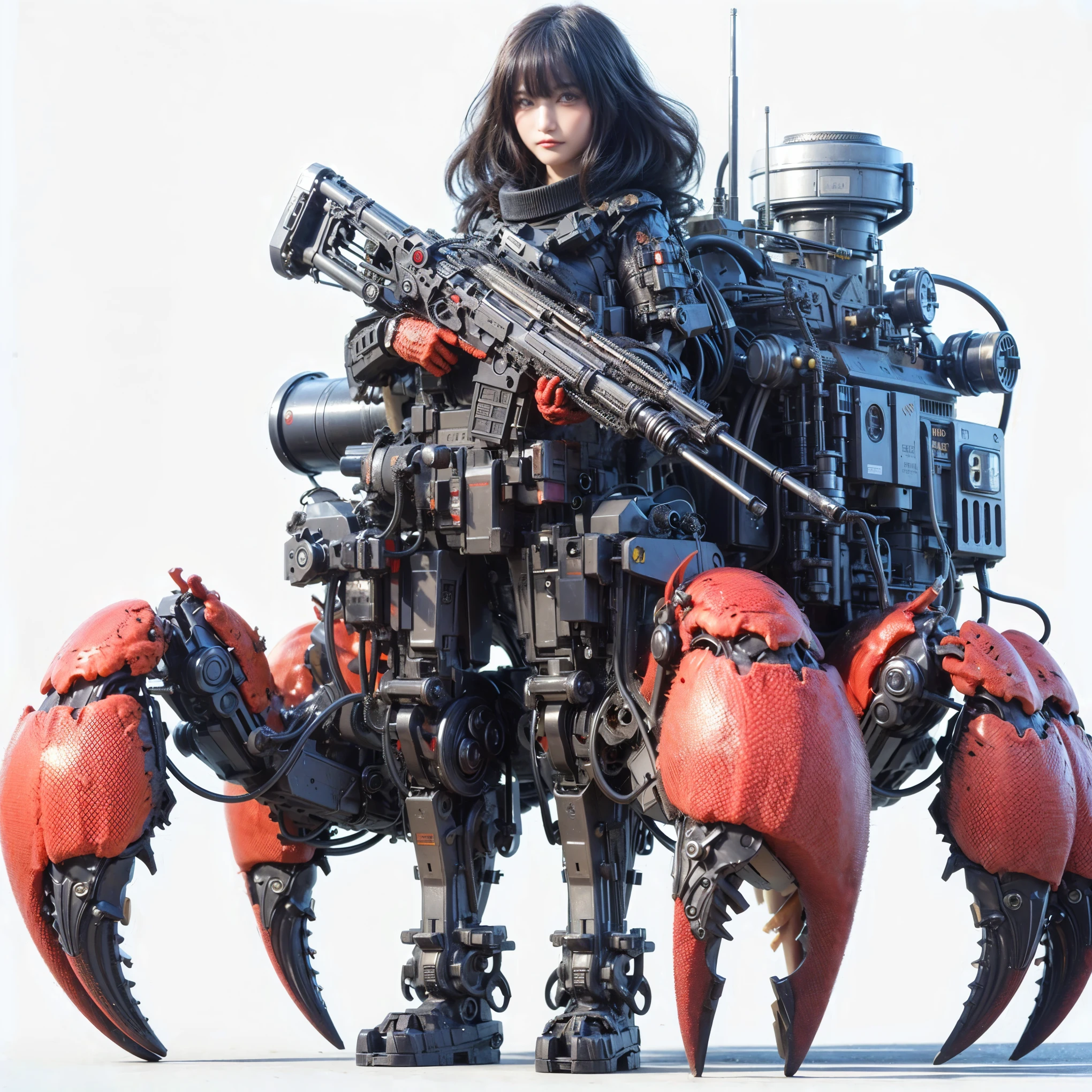 (top-quality:1.2, masterpiece), ultra high res,(Photorealsitic:1.4), (scorpion-like bio animal suit:1.3), heavy weapons,large wings, vivid textures,insect legs, red hair, glowy skin, fur,japanese girl beautiful face, ((super realistic intricate details)), full body shot, globalillumination, octan render, ultrasharp, character edge light, Details of complex ornaments, Acrylic Clear Cover, Hydraulic cylinder
