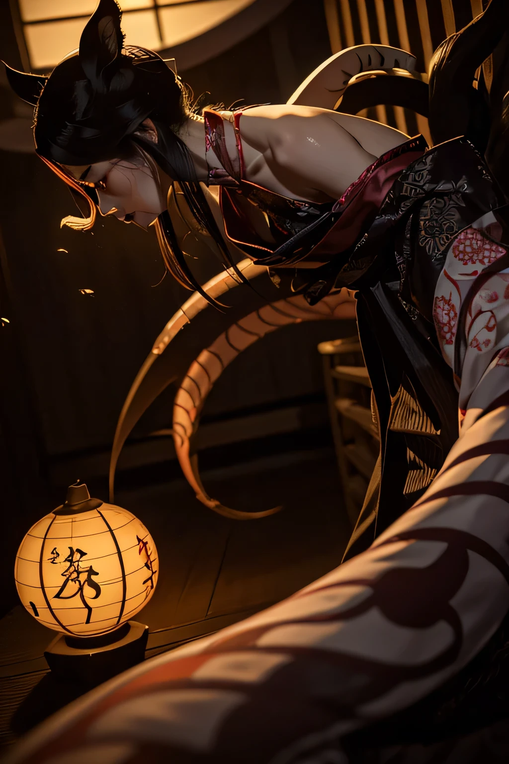 Japanese Yokai/Old tales/Rokurokubi/Real/Horror/Fantasy/dark/Dignity/and/force/Solemn/front/monster/Long neck/