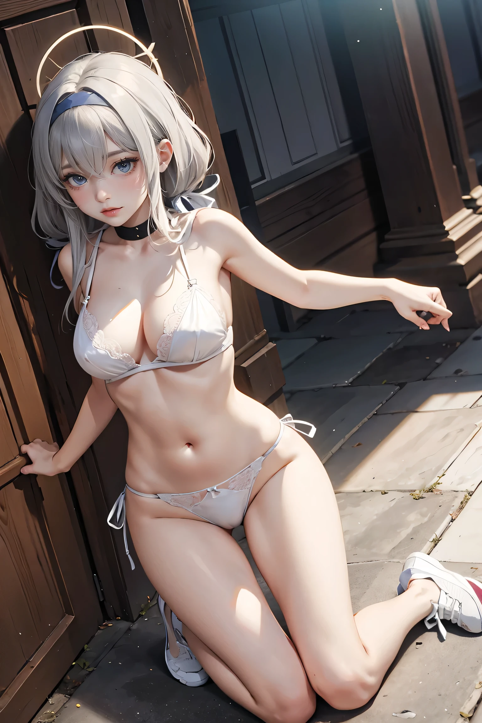 ,sexy white lingerie , running shoes , portrait