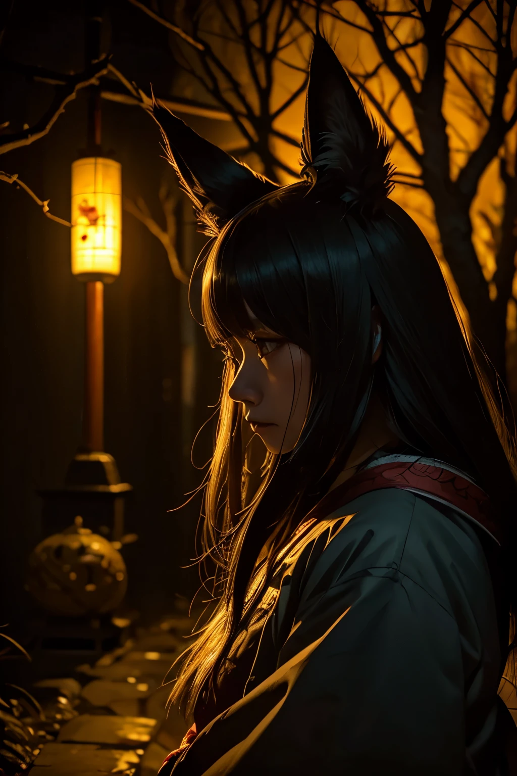 Japanese Yokai/Old tales/Foxfire/Real/Horror/Fantasy/dark/Dignity/and/force/Solemn/front/monster