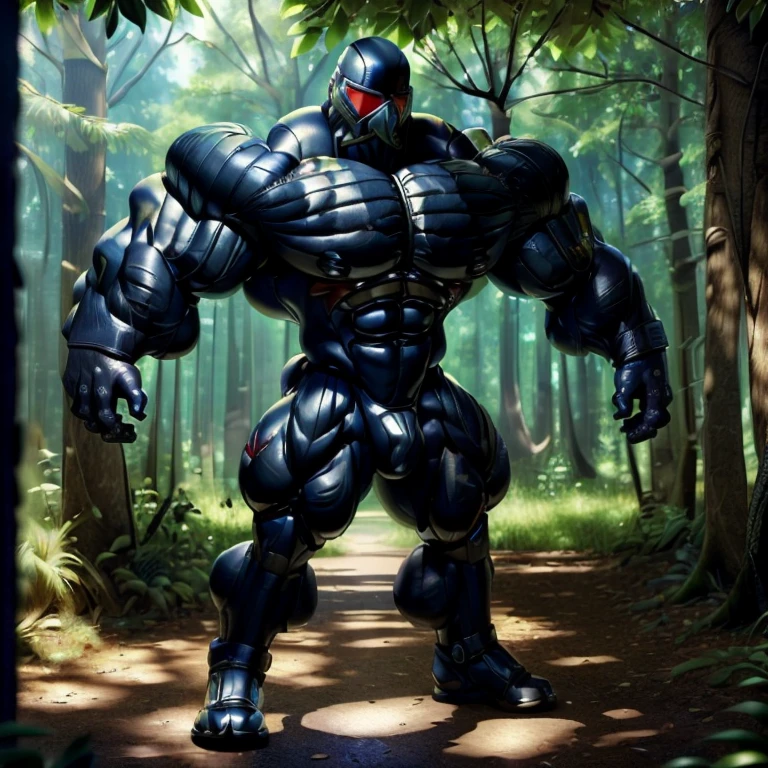 ((Best Quality, 8K, ultra-detailed, Masterpiece: 1.3)), 1boy, full body image, shiny skin, sharp, Perfect Body Beauty, realistic shaded perfect body, muscular male, huge and voluminous shoulders, shapely neck Big Breasts, chiseled abs, huge muscles, bodybuilder body, 300 lbs, (((back))) Broad back, shapely trapezius, toned deltoids, voluminous lats, (closed helmet, plain helmet, helmet with mask, expressionless male mask,:1.1), legs not too far apart, ("bodysuit, big bulge muscles ":1.2), ("leggins, armor":1.1), legs not too far apart, ("glove, armor":1.1 ), ("jet black armor":1.1), (techwear) (dynamic pose:1.1), thigh , battle field , (bulge focus:1.2), 3d, cartoon