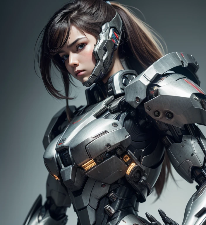 Textured skin, Super Detail, high details, High quality, Best Quality, hight resolution, 1080p, hard disk, beautiful,(War Machine),Beautiful Cyborg Woman,Mecha Cyborg Girl,Battle Mode,Girl with a mecha body