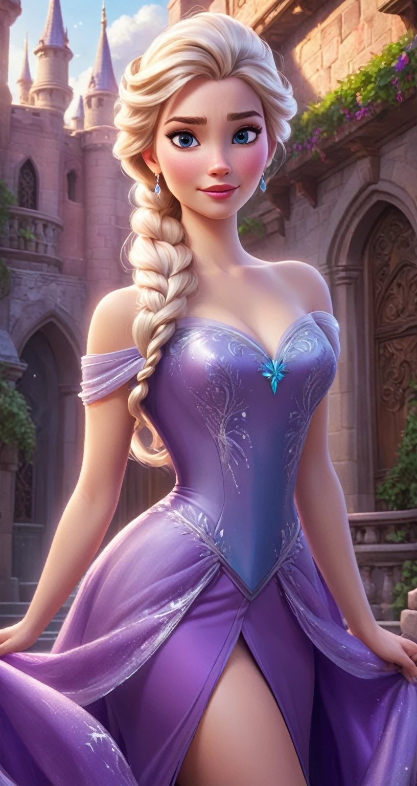 A cartoon image of a woman in a purple dress, un retrato de personaje de Artgerm, Ganador del concurso Artstation, fantasy art, extremely detailed artistic germ, princesa de pelo rubio, fanart exquisito muy detallado, estilo artgerm, ! dream art germ, ((a beautiful fantasy empress)), hermosa elsa, retrato de elsa de arendelle
