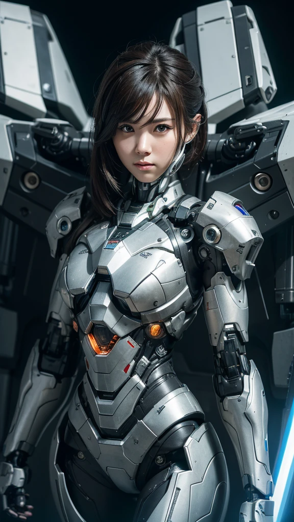 Textured skin, Super Detail, high details, High quality, Best Quality, hight resolution, 1080p, hard disk, beautiful,(War Machine),Beautiful Cyborg Woman,Mecha Cyborg Girl,Battle Mode,Girl with a mecha body