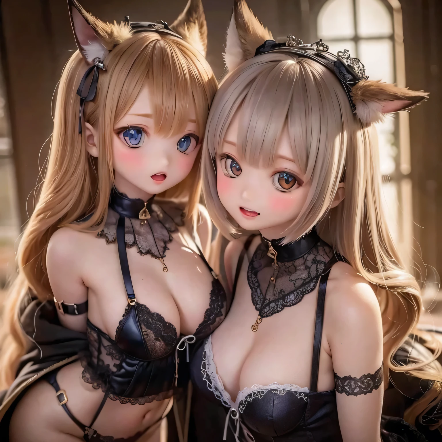 A girl with a Sexy pose, wearing Sexy Lingerie and a garter belt, Fenrir'girl'Her large breasts are tucked into her underwear.: 140cm Bar Stage Voluptuous Body(((((hug my chest)))))Two women glomping(((hug)))
Nipples White Hair Huge Breasts Captivating Smile Tags: Sexy pose, Detailed face, Expressive eyes, Lips become thicker, beautiful girl, Feminine charm, Captivating Gaze, Captivating smile, Confident posture, Sexy Lingerie, Lace details, Exquisite garter belt, Silk Fabric, Warm lighting, Captivating color palette, Exquisite detail, Playful expressions (((((2girls)))))