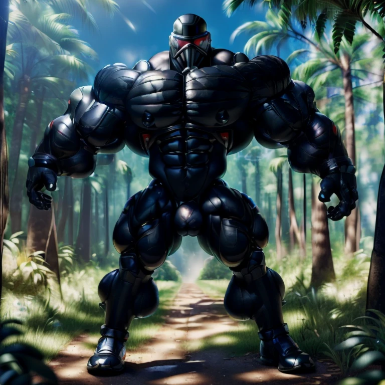 ((Best Quality, 8K, ultra-detailed, Masterpiece: 1.3)), 1boy, full body image, shiny skin, sharp, Perfect Body Beauty, realistic shaded perfect body, muscular male, huge and voluminous shoulders, shapely neck Big Breasts, chiseled abs, huge muscles, bodybuilder body, 300 lbs, (((back))) Broad back, shapely trapezius, toned deltoids, voluminous lats, (closed helmet, plain helmet, helmet with mask, expressionless male mask,:1.1), legs not too far apart, ("bodysuit, big bulge muscles ":1.2), ("leggins, armor":1.1), legs not too far apart, ("glove, armor":1.1 ), ("jet black armor":1.1), (techwear) (dynamic pose:1.1), thigh , battle field , (bulge focus:1.2), 3d, cartoon, (black color hyper penis, hyper black penis, penis),