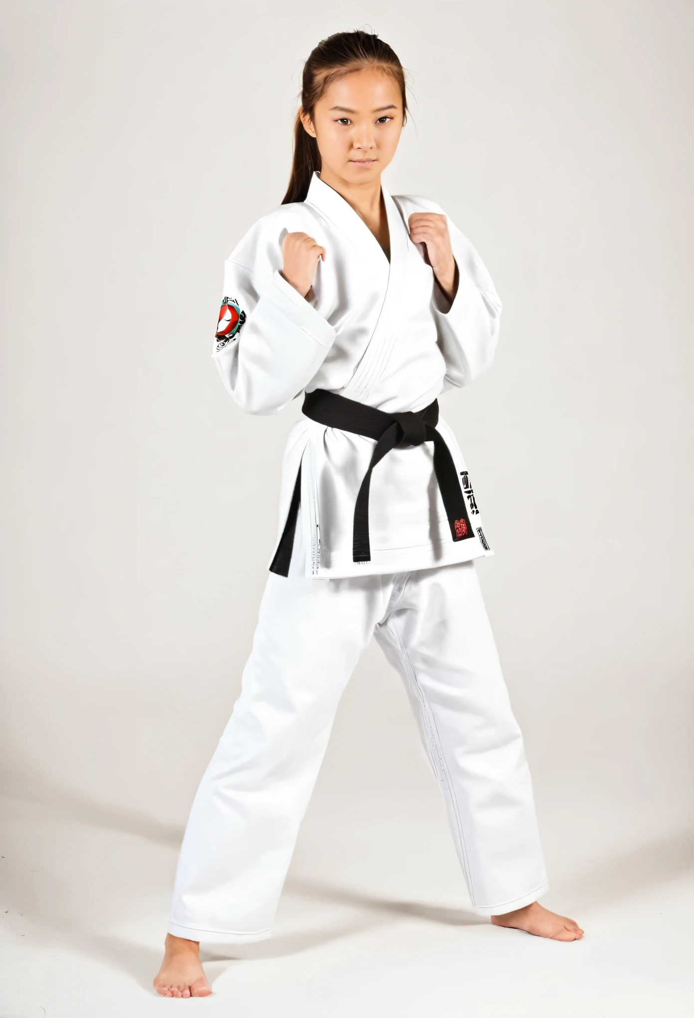 Girl standing straight in a taekwondo dobuk half body