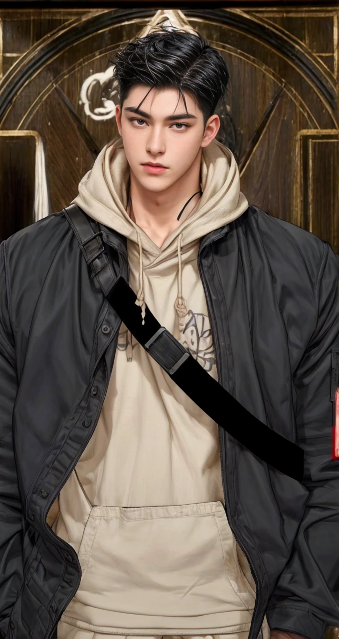 masterpiece, 1boy, young, handsome, black hair, undercut hair, perfect face, detailed eyes and face,black eyes, clean shaved, muscular, capturing a rural atmosphere, dynamic lighting, unreal engine 5