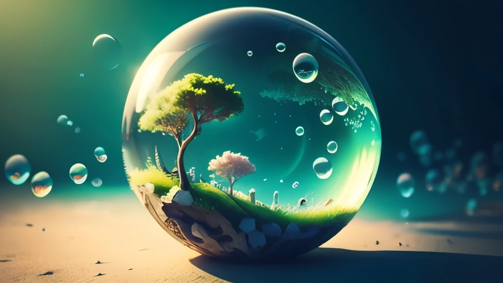 Bubble Kingdom Art,green, Ocean, Flowers in bubbles