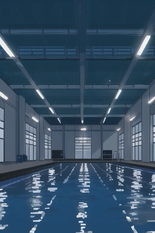 In the pharmaceutical factory，dark，Dot plot，Pixel style，unmanned，environment，Empty，阴dark，Old factory。open air，Feeding area，6 separate pools，The water is cloudy，open air无顶棚，dirty，Water monster floating，Giant salamander breeding site