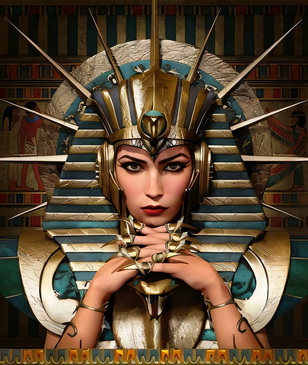 A man in costume、Close-up of woman holding sword, wearing an Egyptian crown, Cleopatra portrait, Egyptian princess, beautiful Cleopatra, Cleopatra, storm Egyptian god, Egyptian, Egyptian makeup, Egyptian style, Egyptian god, black emma watson as Egyptian, nefertiti, Pharaoh, Egyptian cosmetics, Pharaoh, ancient Egyptian, Cleopatra in her palace, portrait of Cleopatra