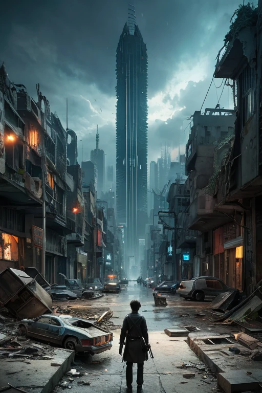 highest quality、A ruined futuristic city、dim、Surrealism