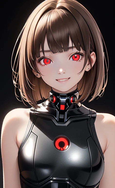 (Photorealistic:1.4)、(,20-year-old:1.5),(masterpiece、lens flare:1.5、spot light:1.2、Exquisite beautiful eye:1.5,portlate),(kind eyes、tareme:1.9),()
、Cute Face、 3D Face、(light brown hair:1.5)、(short hair),(very long sidelock :1.5),(blunt bangs:1.3),(1 woman)、(Red eyes:1.2)、(upper body:1.5)、(clear face:1.5)、(head tilt) ,(Cute face:1.2),(flat chest),(),kind face,(cyber punk clothes),(black background:1.5)、(glowing eyes:1.3)、()、 Neat and clean、Adorable、Demure,Slim Body(),Shiny Hair、()、Nijisketch,Manga,smiley face, grin