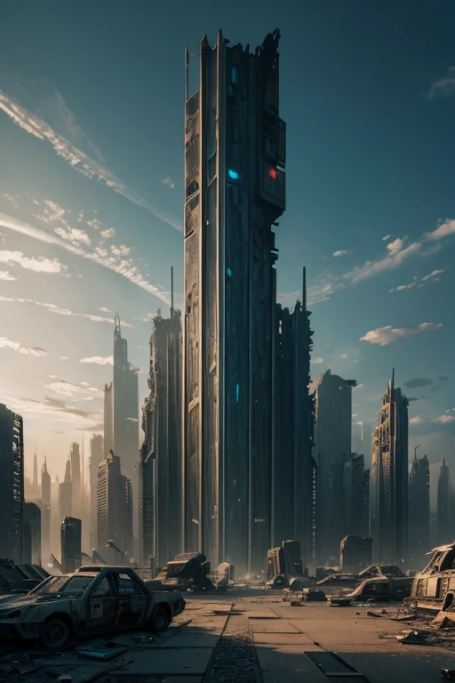 highest quality、A ruined futuristic city、dim、Surrealism