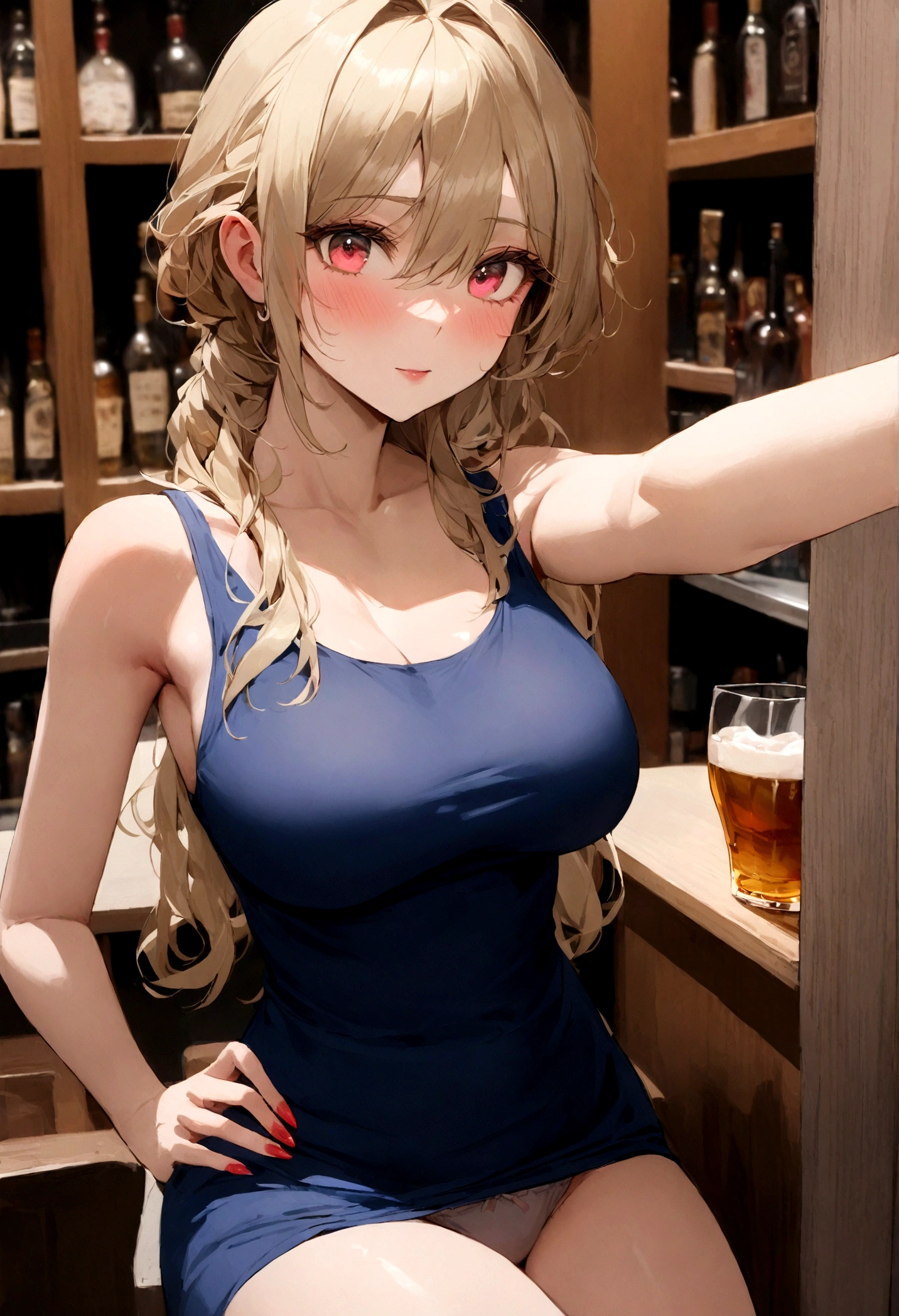 woman with matching tank top and panties, fille sexy aux yeux bleus, , , cheveux blonds et yeux brun , Selfie d'une jeune femm, maquillage naturel, Regarde la caméra , , maquillage subtil, Superbe photo du corps entier, dans un bar, gros seins, blond,