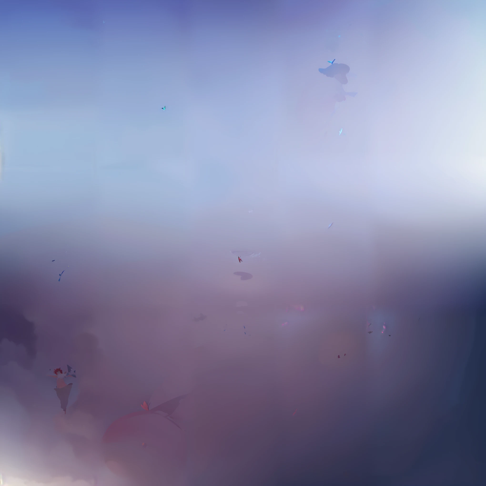 ((best quality)), ((masterpiece)), (detailed), perfect face, Young thin little boy, long straight red hair, naked body, harem trousers, pointy ears, big butterfly wings, levitating pose, sky in background, anime style, flat color palette