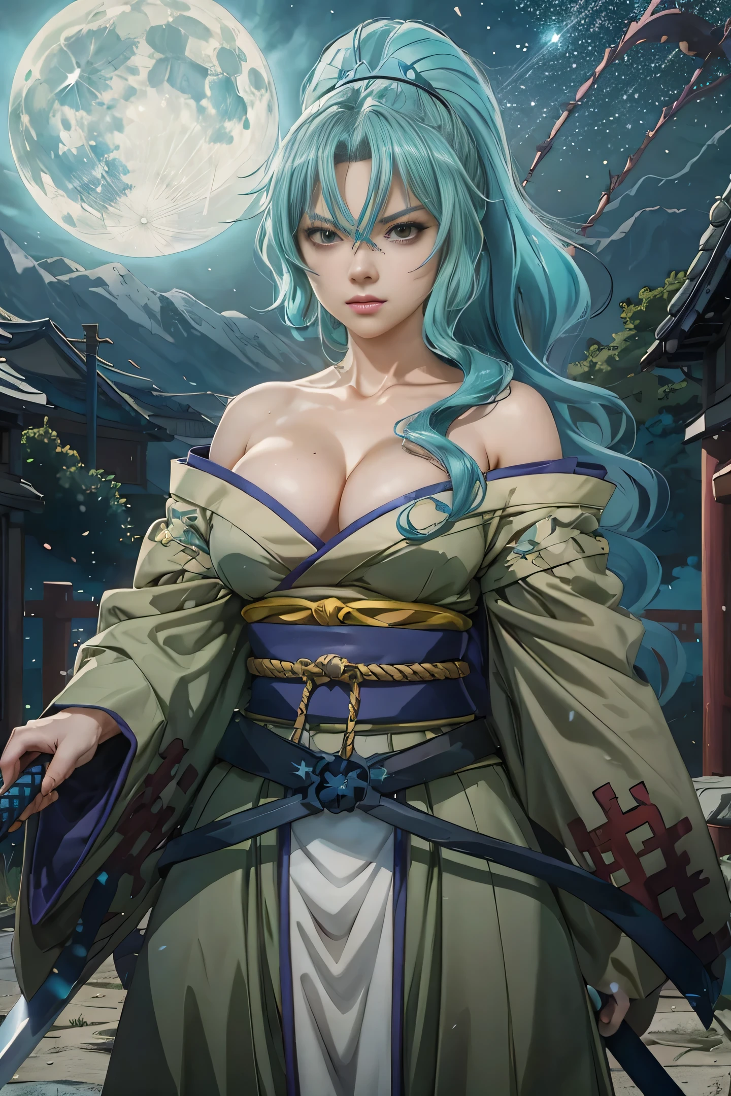 anime girl with blue hair holding a sword and a sword, portrait knights of zodiac girl, portrait of a female anime hero, anime goddess, badass anime 8 k, anime girl with teal hair, female anime character, anime woman, onmyoji portrait, japanese goddess, demon slayer rui fanart, beautiful alluring anime woman, detailed anime character art, anime character