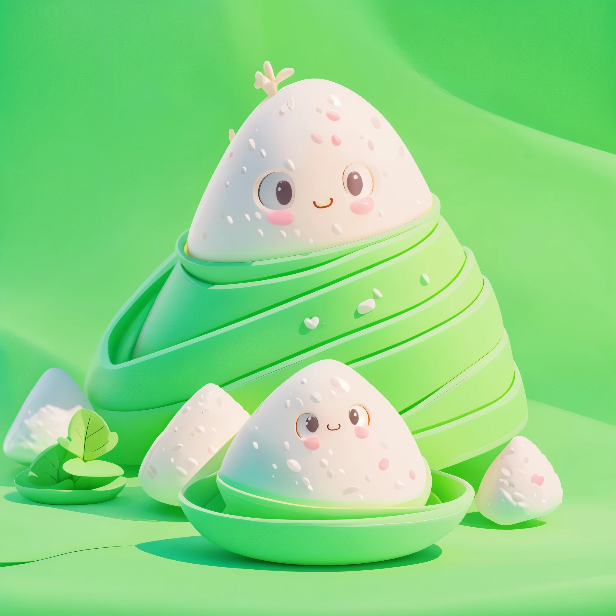 KAWAII 3D chibi Zongzi,Blind Box,one Chibi zongzi,a triangular green rice dumpling, different expressions,pop matt blind box toy, front view, clean background, natural light, ray tracing, 3d Rendering, C4D, Octane Rendering, Best Quality, Ultra High Detail