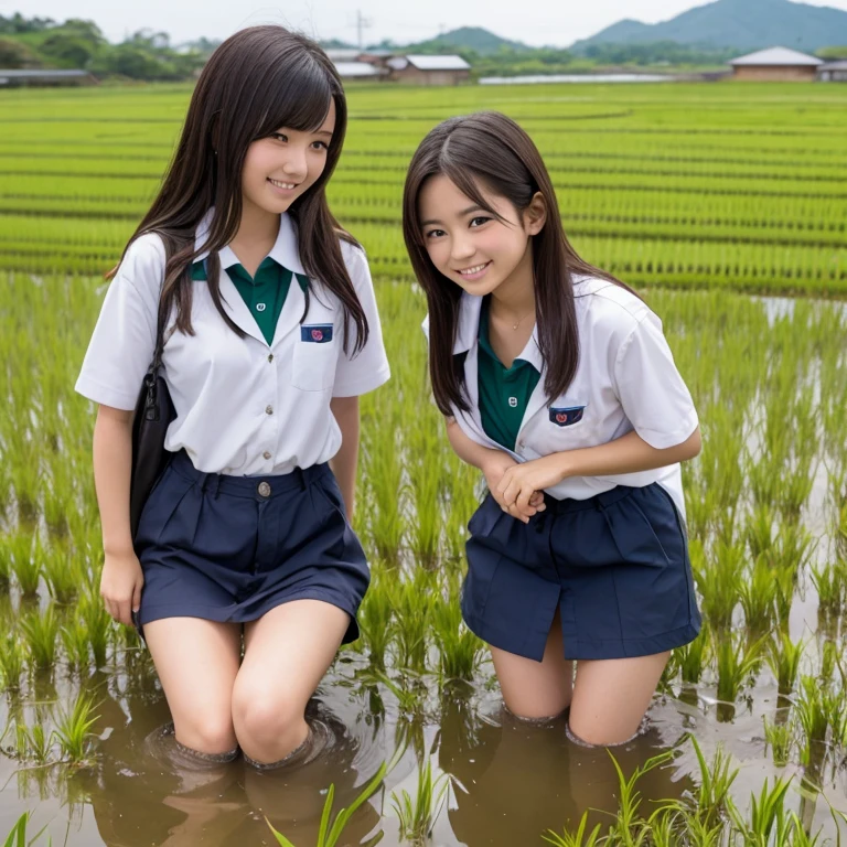 Beautiful Girls　Paddy field　Dirty clothes　Japanese students　uniform