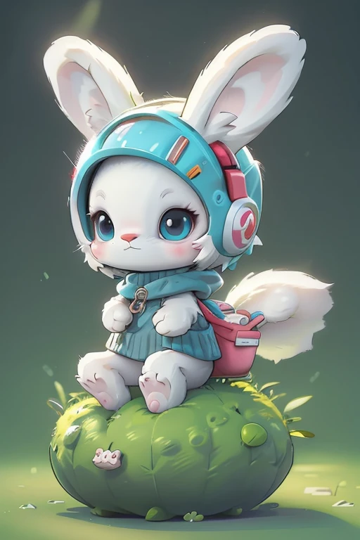 Cartoon animal design, Flat style cute rabbit full body photo, Simple but still stylish, Fresh flat style, Cyberpunk elements are used freely, The front shows a charming and cute posture, Feet down，Pose cute