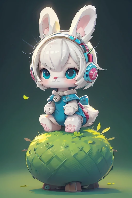 Cartoon animal design, Flat style cute rabbit full body photo, Simple but still stylish, Fresh flat style, Cyberpunk elements are used freely, The front shows a charming and cute posture, Feet down,Pose cute
