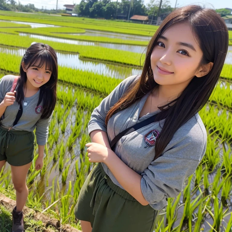 Beautiful Girls Paddy field Dirty clothes Japanese students