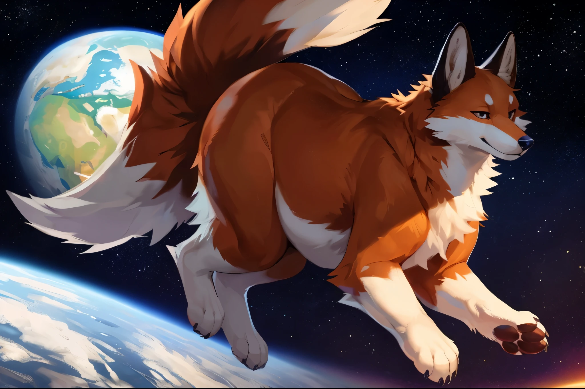 4k ultra quality, 4k full body view,(ultra high detailed body),((feral)) fox,by mystikfox61, by glitter trap boy,feral paws, by bebebebebe,by morethreedee, by seibear,(thick thigh),(chubby thigh),thicc thigh,thick legs,chubby legs,thicc legs,massive butt,enomorous thigh,massive thigh,massive legs,thick lower legs,wide legs,(detailed thigh),(wide thigh),fluffy belly sharp nails,((sfw)),(ultra detailed face),detailed eyes,big tail,fluffy tail,(detailed tail),enomorous tail,bigger tail,huge tail,volumetric light,big paws,(thick paws),fluffy paws,furry paws,enomorous paws,(feral focus), beast,(bigger lower body),(long legs),master works, super fine, 4k resolution, high quality,high picture detail,dark fantasy,illusory engine, Masterpiece,front view,dire fox,faint lighting,macro (feral) body,chubby (feral) body,on a planet,in space