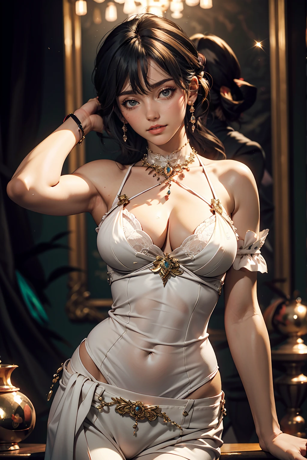 Smet Photos, masterpiece, highest quality, Delicate skin, Blurred Background, Sumetal, Open chest,Sexy proportions