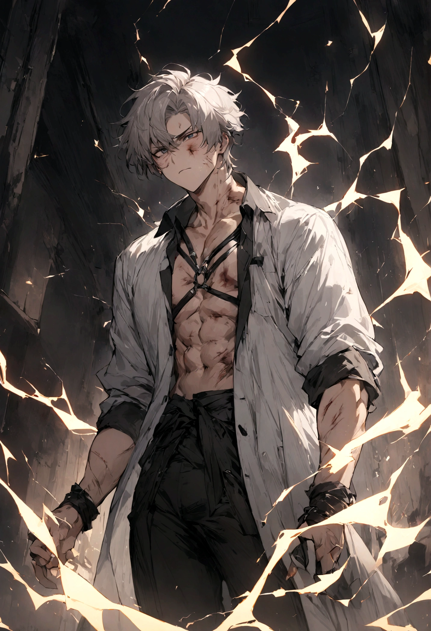 1 boy, Men's Center,、Injury, electricity,, masterpiece, highest quality, so beautiful,、cool、、strongest