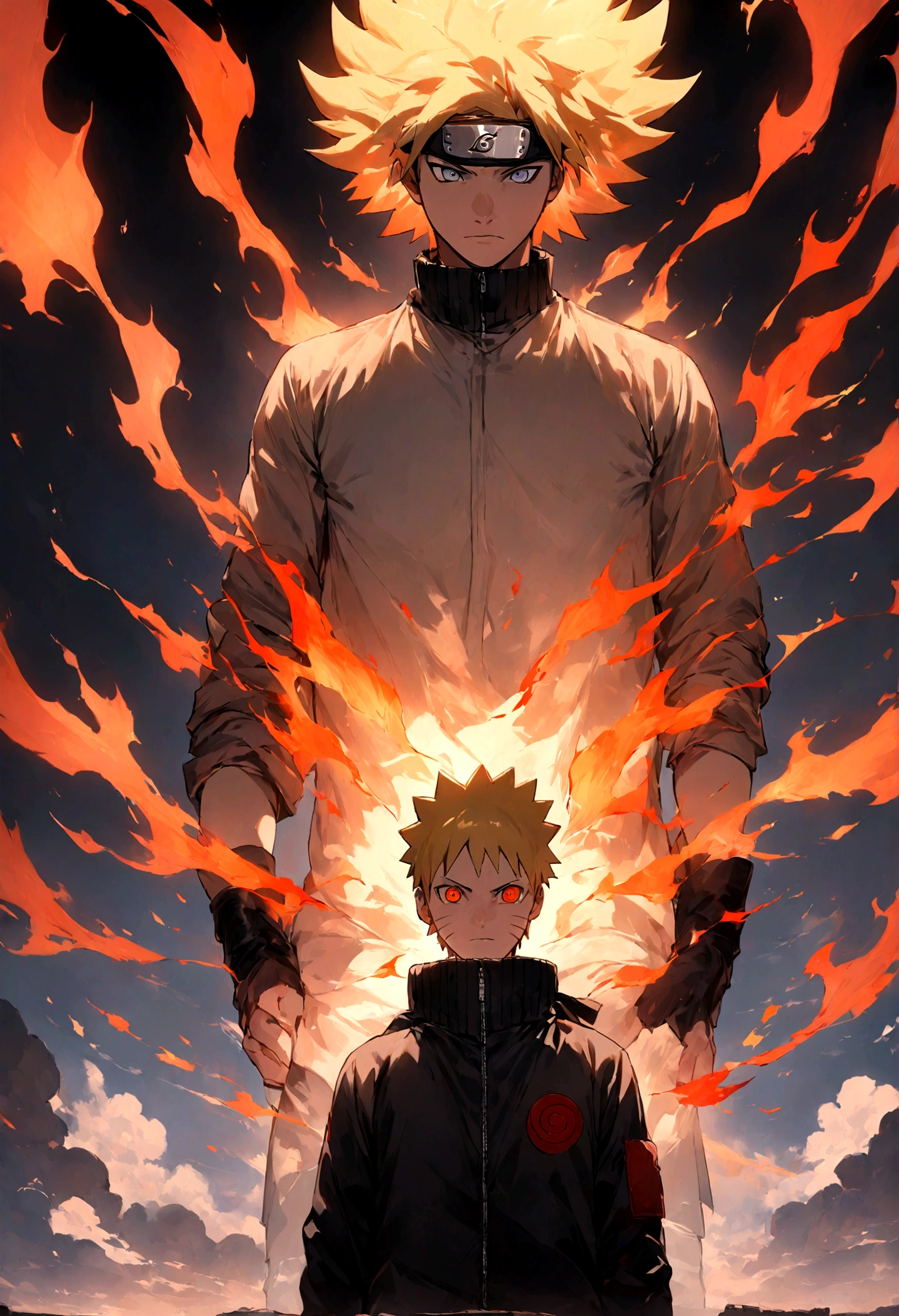 1 boy, Men's Center, naruto uzumaki,naruto, masterpiece, highest quality, so beautiful,、cool、、strongest、Fire Aura、Ninja、、Red light