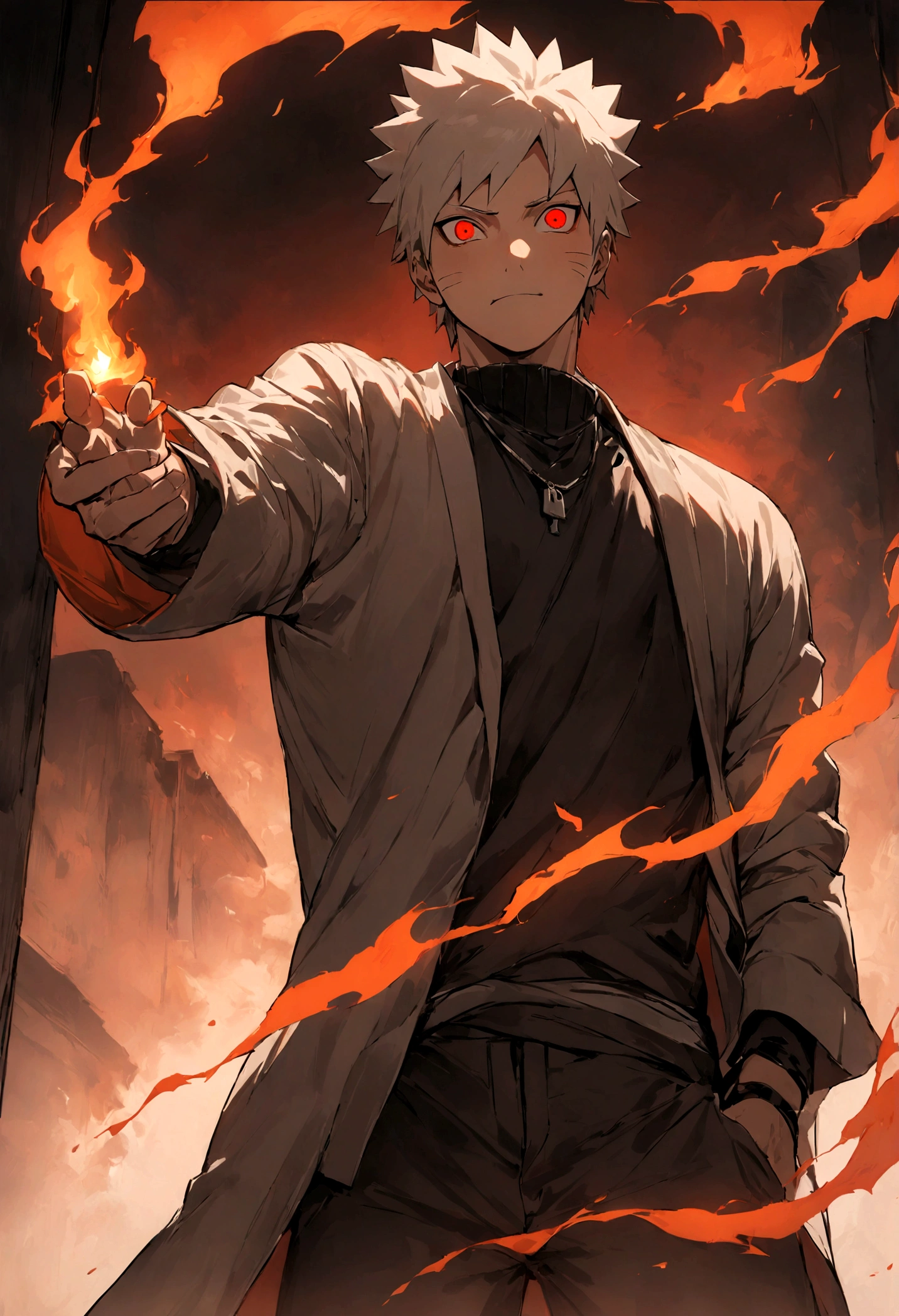1 boy, Men's Center, naruto uzumaki,naruto, masterpiece, highest quality, so beautiful,、cool、、strongest、Fire Aura、Ninja、、Red light