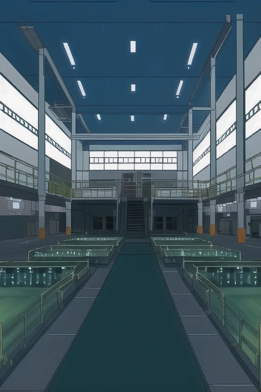 In the pharmaceutical factory,dark,Dot plot,Pixel style,unmanned,environment,Empty,阴dark,Old factory,assembly line,Conveyor Belt,4条Conveyor Belt
