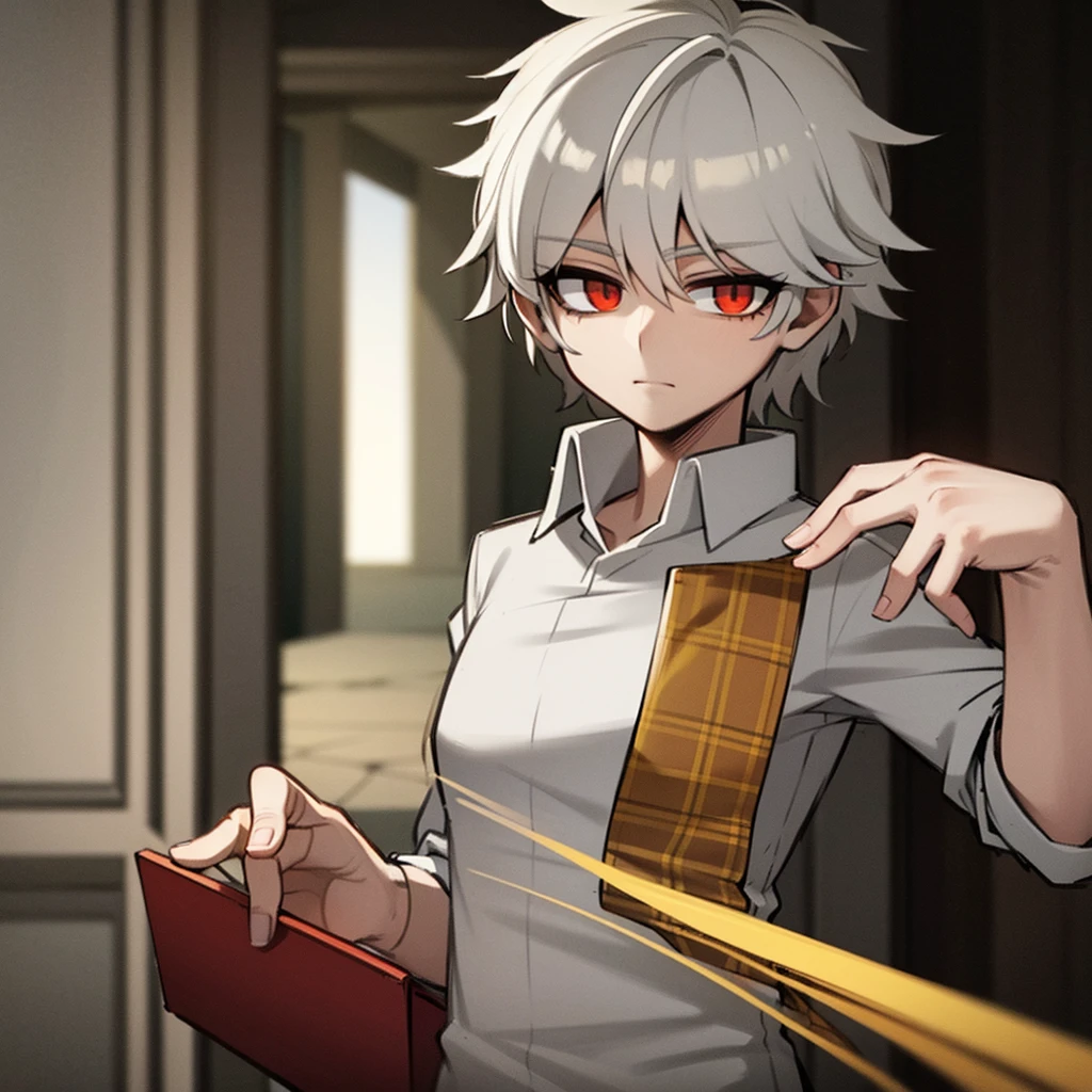 Man , handsome , young , oddeye , red eye and yellow eye , gray hair