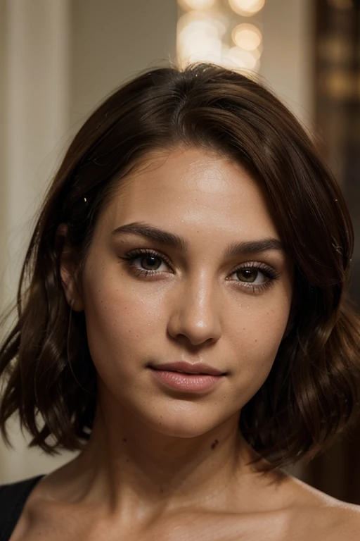Breathtaking cinematic photo of a 30 year old girl with brown hair and brown eyes, happy, cheerful expression, closed mouth, beautiful lips, nude, small tits, intricate details, shallow depth of field, highly detailed, high budget, epic Hollywood film, gorgeous, masterpiece, award-winning, professional, highly detailed, detailed skin texture, (blush: 0.5), (goosebumps: 0.5). (the most beautiful woman in the world) (brown hair) (short curly hair, wild hair, stylish cut) thin face, thin nose, beautiful, very beautiful, perfect face, slender body (slender), (brown hair) (brown eyes ) (white skin) Beautiful body, western face, predatory eyes, nude, pink lips, thick thighs. full body, western beauty, thin nose, beautiful, perfect, ((best quality)), ((ultra resolution)), ((photorealistic: 1.4)), (intricate details), perfect face, makeup: 1.5 , clear face, facial details. front view ((uniform, tactical costume, agent costume, spy))