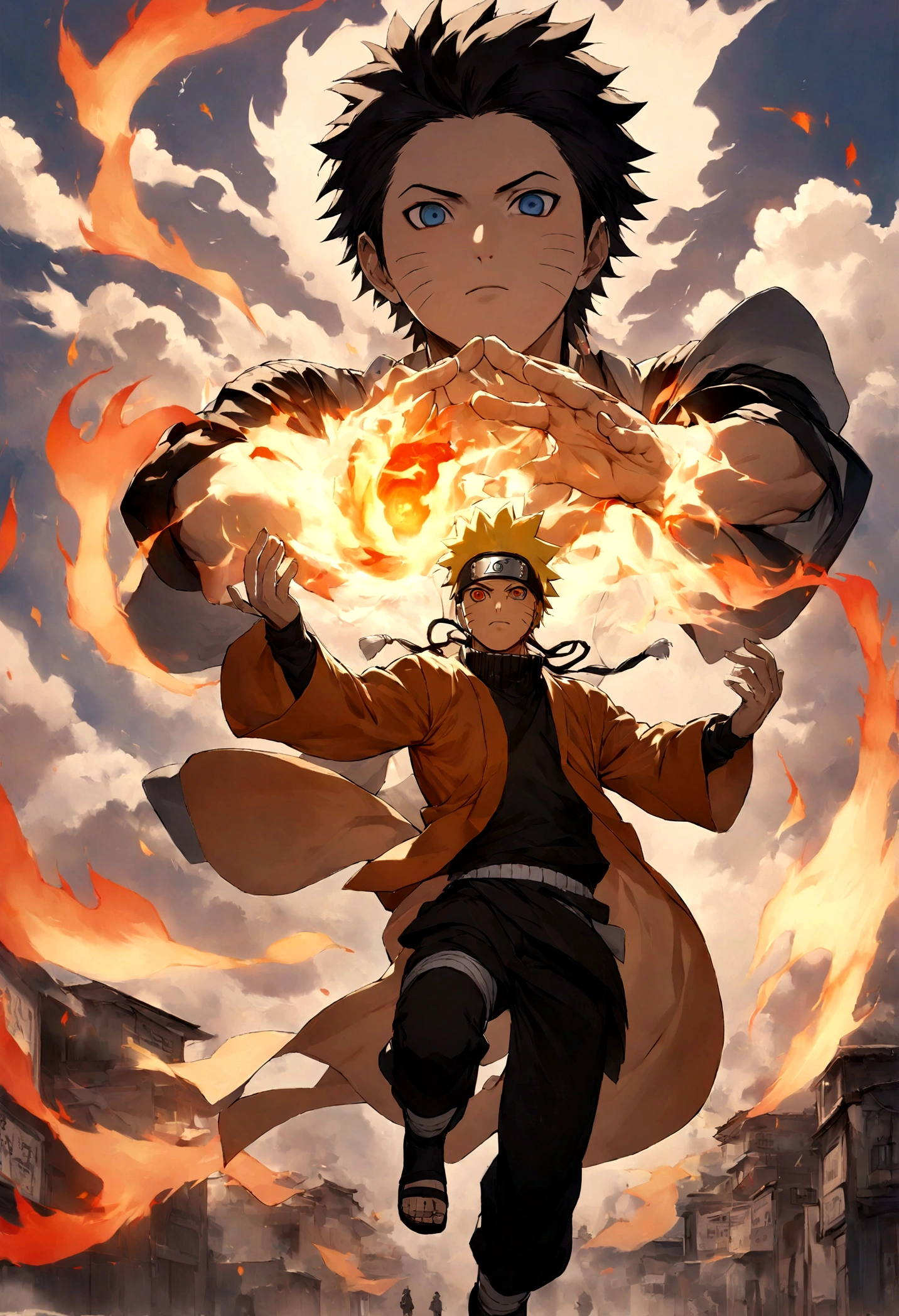 1 boy, Men&#39;s Center, naruto uzumaki,naruto, masterpiece, highest quality, so beautiful,、cool、、strongest、Fire Aura、Ninja、Flame Nine Tails、Red light、Rasengan、Perfect hands、Five fingers